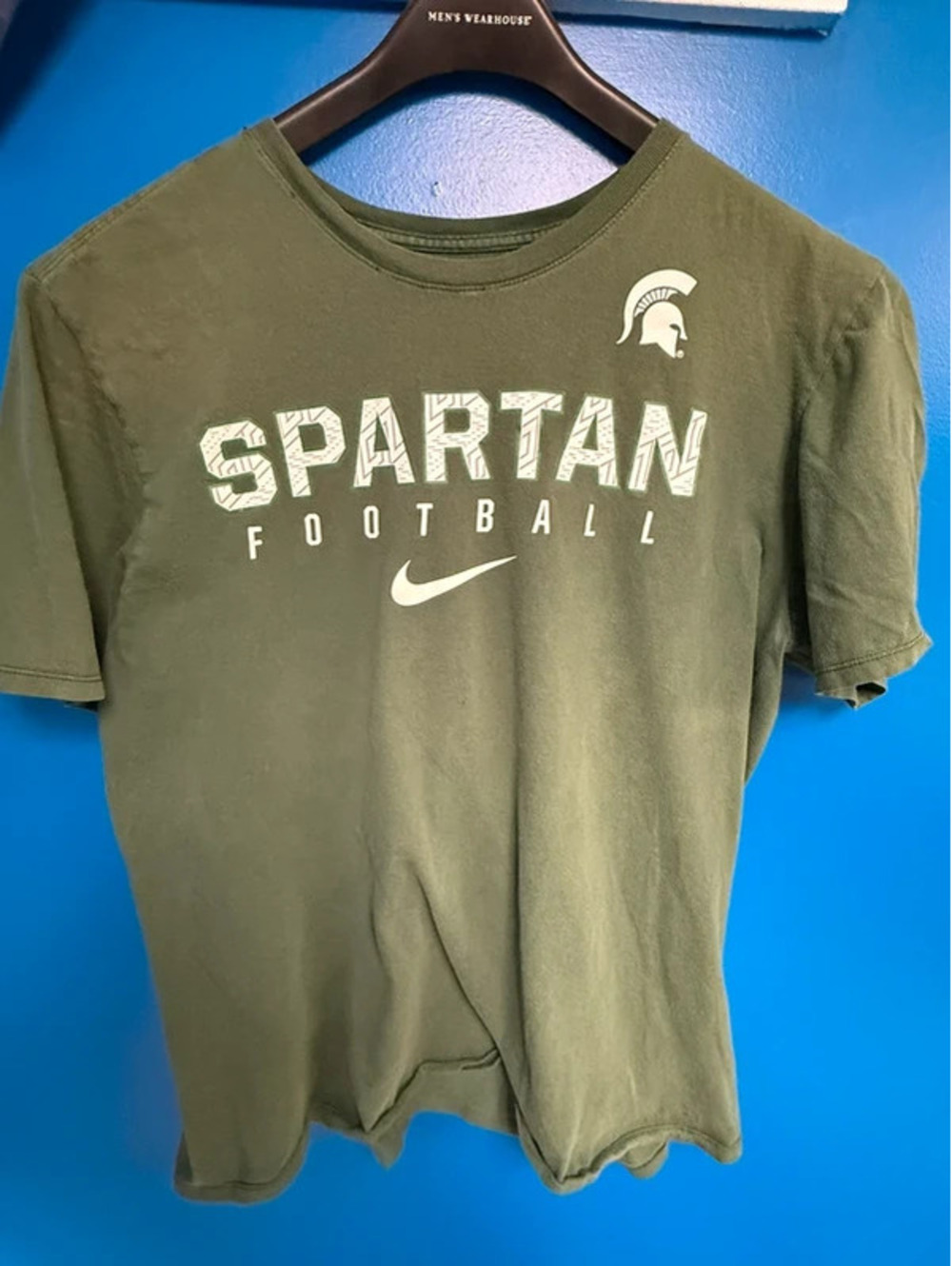 Nike Michigan State Spartans Football Shirt Mens XL Olive Green Swoosh Tee